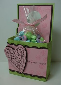 a box with some candy in it and a heart on the inside that says for you my friend