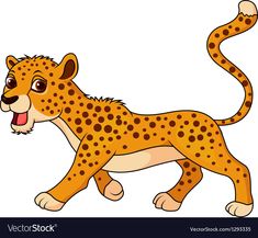 a cartoon cheetah walking with its tongue out