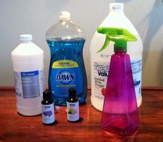 several different types of cleaning products on a table