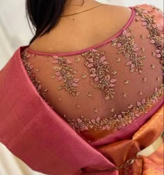 Maggam Work On Silver Blouse, Netted Blouse Designs Latest For Silk Saree, Back Net Maggam Work Blouses, Patu Blouse Designs Latest, Back Net Aari Work Blouse, Net Blouse Designs Latest Aari Work, Net Blouse Designs For Silk Saree, Aari Work In Net Blouse, Netted Maggam Work Blouse Designs