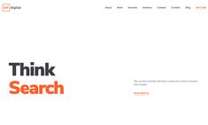 an orange and black website with the words think search on it