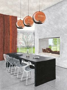 an artist's rendering of a modern dining room