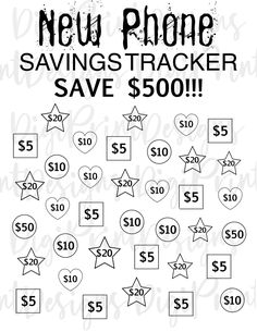 the new phone savings tracker for $ 50 is shown in black and white with stars