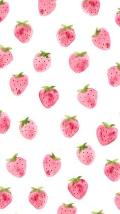 a white background with pink strawberries and green leaves