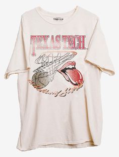 Buy this Livy Lu Texas Tech "Basketball Rolling Stones" Thrifted T-Shirt from Red Raider Outfitter, The Fan's Favorite since 1975! Throwback Graphic Print Top For Game Day, Throwback Sports Season Tops With Relaxed Fit, Throwback Relaxed Fit Tops For Game Day, Relaxed Fit Throwback Tops For Game Day, Collegiate Basketball Tops With Graphic Print, Collegiate Graphic Print Tops For Basketball, Throwback Basketball T-shirt For Sports Season, Retro Sports Fan Merchandise Tops, Basketball Cotton Tops With Screen Print