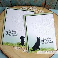 two cards with dogs silhouettes on them