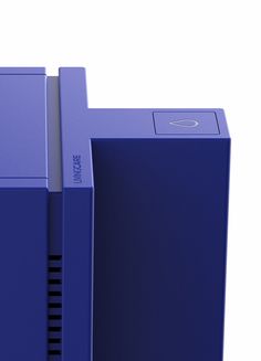 two blue boxes sitting side by side on top of each other in front of a white background