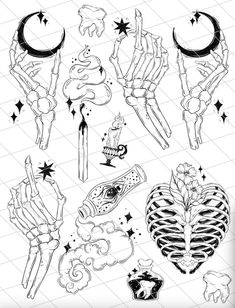 various tattoo designs on a sheet of paper