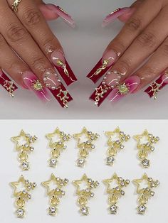 10pcs Gold-Plated Star Shape Nail Charm With Rhinestone Decoration 3D Nail Art DIY Decoration Nail Charms Nail Gems Nail Supplies Gold    Zinc Alloy  3D Decoration   Nail,Hand & Foot Care, size features are:Bust: ,Length: ,Sleeve Length: Nail Art 3d, Baddie Vibes, Nail Gems, Disposable Mascara Wands, Nail Charm, Silver Diamond Jewelry, Nail Supplies, Diy Nail Art, Gem Nails