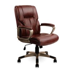 an office chair with leather upholstered back and arms