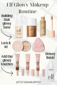 Achieve the perfect dewey glow with elf!! They have all the perfect products for that summer shine, including NEW bronzing drops!   Elf, dewey makeup, bronzing drops, glowy makeup, halo glow, makeup, summer makeup   #LTKxelfCosmetics #LTKSummerSales #LTKBeauty  LTK⤵️ Glowy Skin Makeup Products, Glowy Drugstore Makeup, Bronzing Drops Makeup, Glowy Makeup Products Drugstore, Elf Must Haves, Elf Makeup Routine, Elf Bronzing Drops, Glow Makeup Products, Dewy Makeup Products