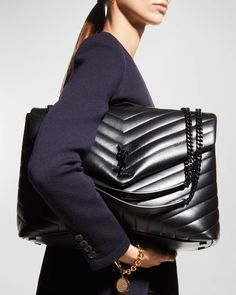 Saint Laurent Loulou Large YSL Shoulder Bag in Quilted Leather | Neiman Marcus Ysl Shoulder Bag, Coach Parker, Ysl Logo, Handbags Michael Kors, Black Hardware, Quilted Leather, Leather Chain, Chanel Boy Bag, Coffee Break