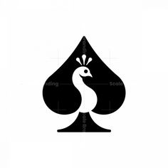 a black and white image of a bird on a playing card with the letter s in it's center