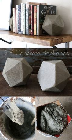 some concrete blocks are being used to make an ornament for bookshelves