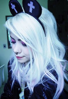 † PASTEL GOTH FASHION † Pastel Goth Hair, Creepy Cute Fashion, Medical Fashion, Grey White Hair, Goth Kawaii, Grunge Clothes, Kawaii Pastel Goth, Goth Hair