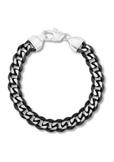 Perfect for gifting, this is a handsome set of stainless steel black ion-plated curb link chain bracelet and necklace. | Belk & Co Men's Curb Link Chain Bracelet and Necklace Set in Two-Tone Stainless Steel, Black Black Cuban Link Curb Chain Jewelry, Black Cuban Link Jewelry With Curb Chain, Elegant Black Cuban Link Jewelry, Black Curb Chain Bracelet As Gift, Black Link Bracelet With Curb Chain, Elegant Black Chain Bracelet With Silver Chain, Modern Black Cuban Link Bracelet, Black Link Chain Bracelet Modern Style, Black Metal Curb Chain Bracelet