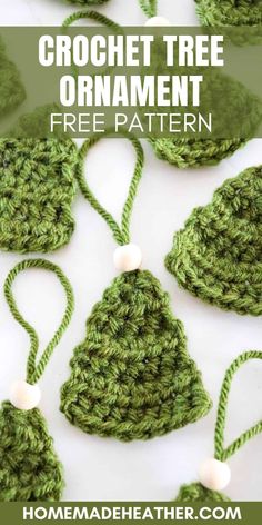 crochet christmas tree ornament is shown with the text overlay that says,