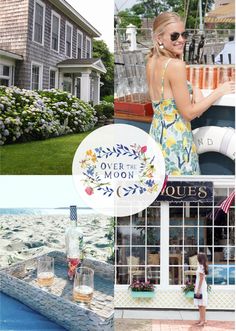 a collage of photos with houses and flowers