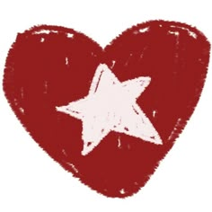 a red heart with a white star painted on the front and bottom, as if it were drawn by hand