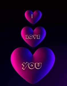 two hearts with the words i love you written on them in pink and purple colors