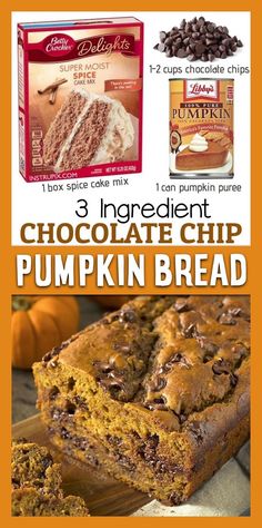 chocolate chip pumpkin bread recipe with 3 ingredients