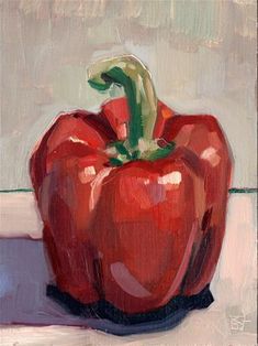 an oil painting of a red pepper