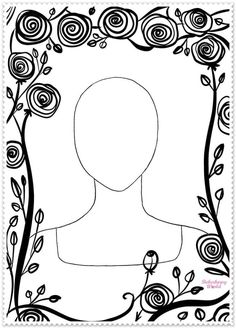 a black and white drawing of a person surrounded by flowers, leaves and branches with the shape of a man's head