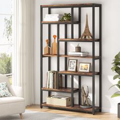 PRICES MAY VARY. 【Unique Staggered Design】Combining wood grain and metal, this open bookshelf adds an industrial aesthetic to your home and it can easily fit any room and decor. Fill the bookcase with books, photos and decorations to make it an eye-catching of your home 【Ample Storage/Display】Features 10 open shelves, this tall bookshelf provide plenty of space for storing and displaying your books, photo frame, pottery, collections, plant, etc. Maximize the vertical wall space and also help kee Open Bookshelf, Open Display Shelf, Open Bookshelves, Vintage Bookcase, 5 Shelf Bookcase, Etagere Bookcase