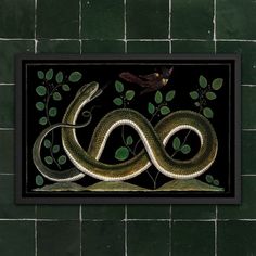 a painting of a snake on a tile wall