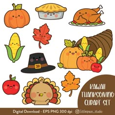 thanksgiving clipart set with pumpkins, cornucts and turkey