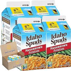 three boxes of idaho spuds hashbrown potatoes