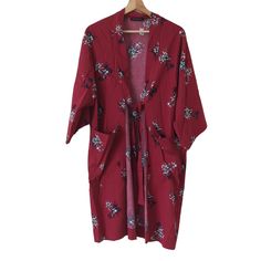 Banana Republic Open Drape Kimono Robe One Size Fits Most Brand New With Tag Red Blue Flowers Cotton Rayon Style 5702222 Length 40 Flat Across Under Arm Very Is Because Of Open Front Approximately 26 Never Worn No Flaws Nwt Measurements Are Approximate. Smoke-Free Home. Feel Good About This Purchase! Top Rated 5-Stars 1,000+ Customer Reviews. Fast Shipping And Dedicated Customer Service. You Can Be Confident That You’re Making A Conscious Choice For The Planet. Red Blue Flowers, Red Kimono, Sleepwear Robe, Red Floral, Lady In Red, Blue Flowers, Women's Intimates, Red Blue, Banana Republic