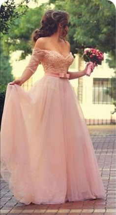 Princess Sweetheart Half Sleeves Prom Dress, Tulle Prom Dress, with Pearls and Appliques Pink Floor Length Dress, Bow Beads, Pink Floor, Chic Gowns, Sweetheart Prom Dress, Floor Length Dress, Pink Prom, Princess Dresses, فستان سهرة