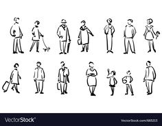 people standing and walking in different poses