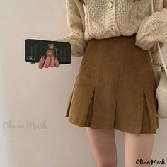 Olivia Mark - Velvet Pleated Skirt - Vintage High Waist Academy A-line Mini Skirt Casual Pleated Skirt With Pockets For Winter, Casual A-line Mini Skirt For Winter, Casual High Waist Brown Pleated Skirt, Casual Corduroy Skirt For Winter, Casual Corduroy Skort For Fall, Casual A-line Pleated Skirt For Winter, Fall Casual Corduroy Skort, Casual A-line Mini Skirt For Fall, Casual Corduroy Mini Skirt For Winter