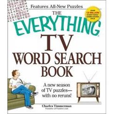 the everything tv word search book is shown in front of an image of a man sitting on