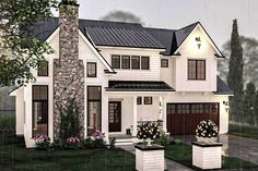 Plan 62964DJ: 3 Bed Modern Cottage House Plan With 2 Story Foyer And Family Room 3 Story Brick House, Blocksburg Layout, 3 Story House Design, 3 Story House, Modern Cottage House Plans, Suburban Houses, Cottage House Plan