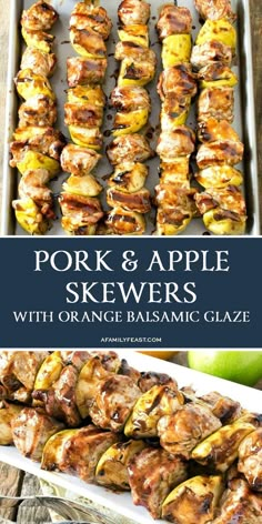 pork and apple skewers with orange balsamic glaze in a pan