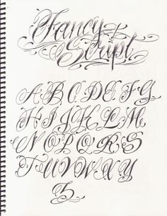 a notebook with some writing on it and the words fancy script written in cursive font