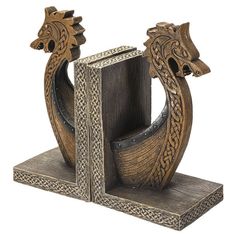 7.5 Viking Dragon Longship Prow Ship Bookends (Pair) - Magick Magick.com Medieval Decor Interior Design, Viking Interior Design, Viking Decor Interior Design, Viking Statue, Medieval Bedroom, Viking Home Decor, Vikings Statue, Dnd Room, Troop Carrier