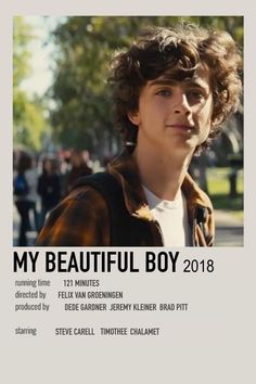 the poster for my beautiful boy is displayed in front of a group of young people