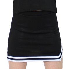 PRICES MAY VARY. 100% Polyester. Sizes run small, please choose size according to size measurements. 1.2 inch braid, A-line, zipper on skirt side Double V notch on bottom with three-color trim Durable, easy to care for material, providing flexibility and freedom of movement. Perfect for cheerleading games and practice  Size XSC: Waist: 18.90”; Length: 10.63” Size SC: Waist: 20.47”; Length: 11.81” Size MC: Waist: 22.05”; Length: 12.99” Size LC: Waist: 23.62”; Length: 14.17” This double V notch A- Cheerleading Stretch Mini Bottoms, Sporty Stretch Skirt For Cheerleading, Sporty Short Tennis Skirt For Cheerleading, School Uniform Tennis Skirt In Mini Length, School Mini Skirt With Lining, Black Stretch Mini Skirt For School, Sporty Black Skort For Cheerleading, Sporty Black Cheerleading Skort, Sporty Fitted Shorts For School