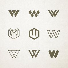 six different logos designed to look like the letters w, v, n and d