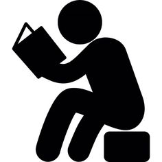 a black and white silhouette of a man sitting on the ground reading a book with his legs crossed