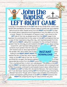 an image of a poster with the text john the baptist left - right game