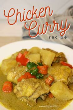 the chicken curry recipe is ready to be eaten on the plate, and served with carrots