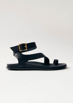 Myles Black Leather Sandals | ALOHAS Aloha Sandals, Toe Ring Sandals, Black Leather Flats, Black Leather Sandals, Toe Ring, Samoa, Sandals Black, Sierra Leone, Toe Rings