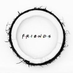 a coconut with the word friends written in it's center, surrounded by branches