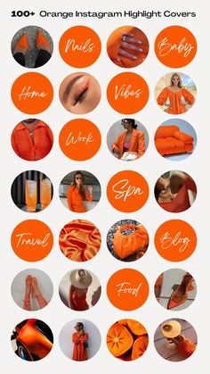 an orange and white poster with many different colors