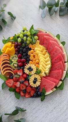 a fruit platter is displayed on a table